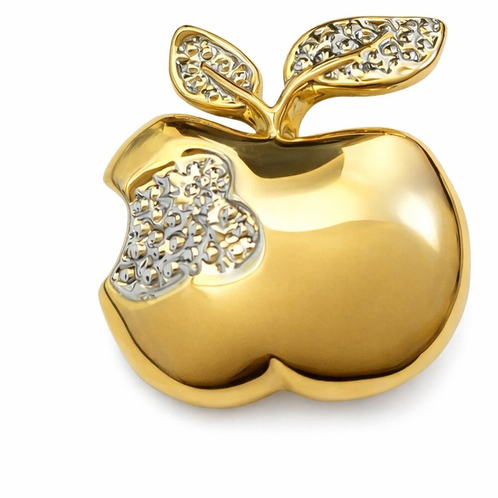 Vintage Signed Park Lane Silver and Gold‎ Tone Polished "Bite" Apple Pin